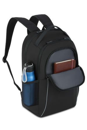 SWISSGEAR 1039 16 inch Laptop Backpack - Black Bag's front features a zippered quick-access pocket for handy essentials.