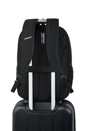 SWISSGEAR 1039 16 inch Laptop Backpack - Black Add-a-bag trolley strap easily glides over most telescopic carry-on handles for hands-free carrying.