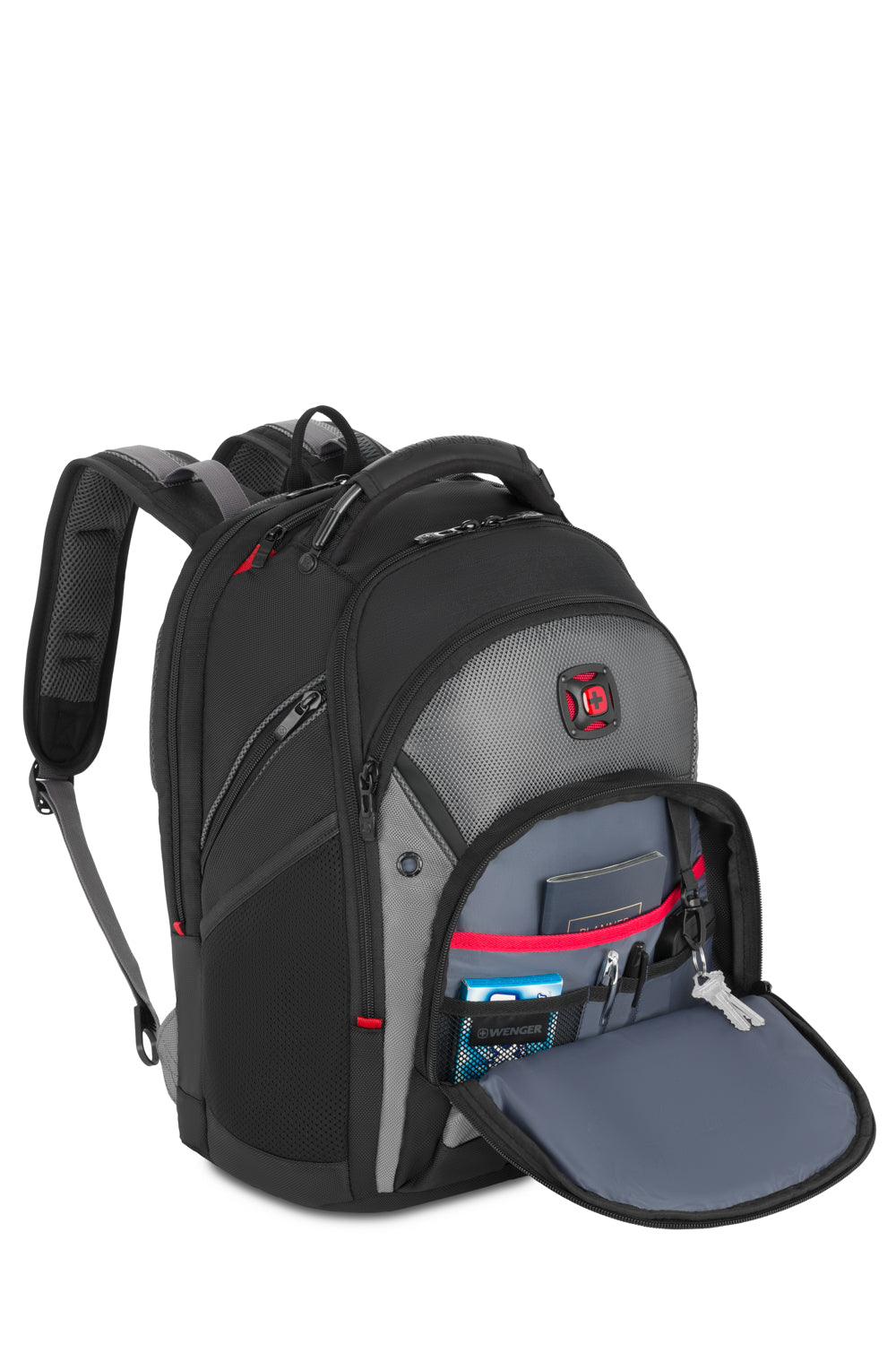 Wenger Synergy 16 inch Laptop Backpack - Black/Gray has an Essentials organizer keeps power cords, chargers and business cards neat and accessible