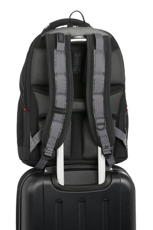 Wenger Synergy 16 inch Laptop Backpack - Black/Gray Pass-Thru trolley sleeve slides over the handle of wheeled luggage for easy travel with multiple bags