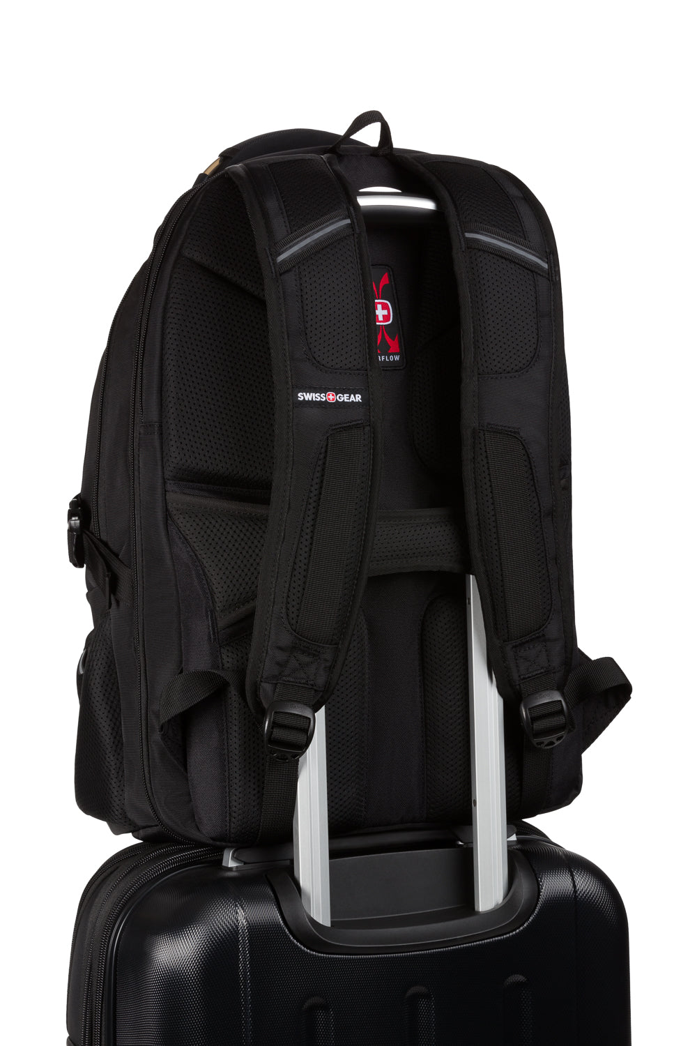 Swissgear 3760 ScanSmart Laptop Backpack Built-in trolly strap system allows bag to be safely carried on top of most wheeled luggage by sliding over retractable handle