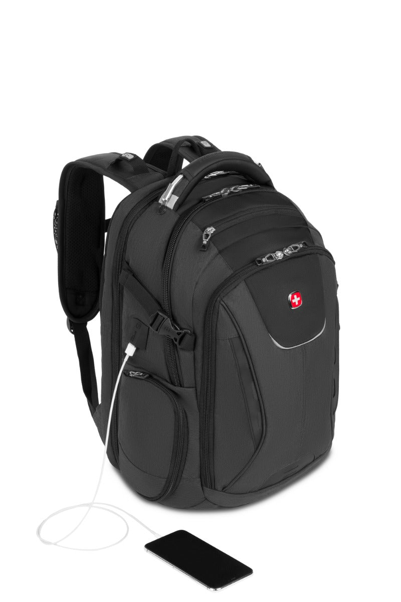 SWISSGEAR - Travel Tech Elite USB ScanSmart Laptop Backpack - Black Heather - 05