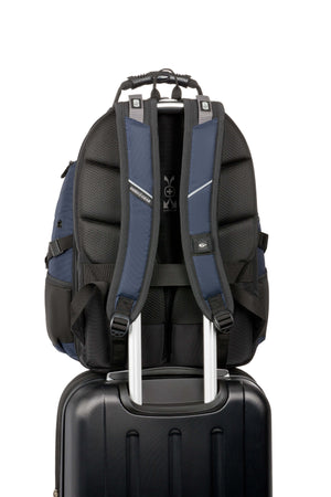 SWISSGEAR 5977 ScanSmart Laptop Backpack - Navy Add-a-bag trolley strap on back panel to easily glide over carry-on’s telescopic handle