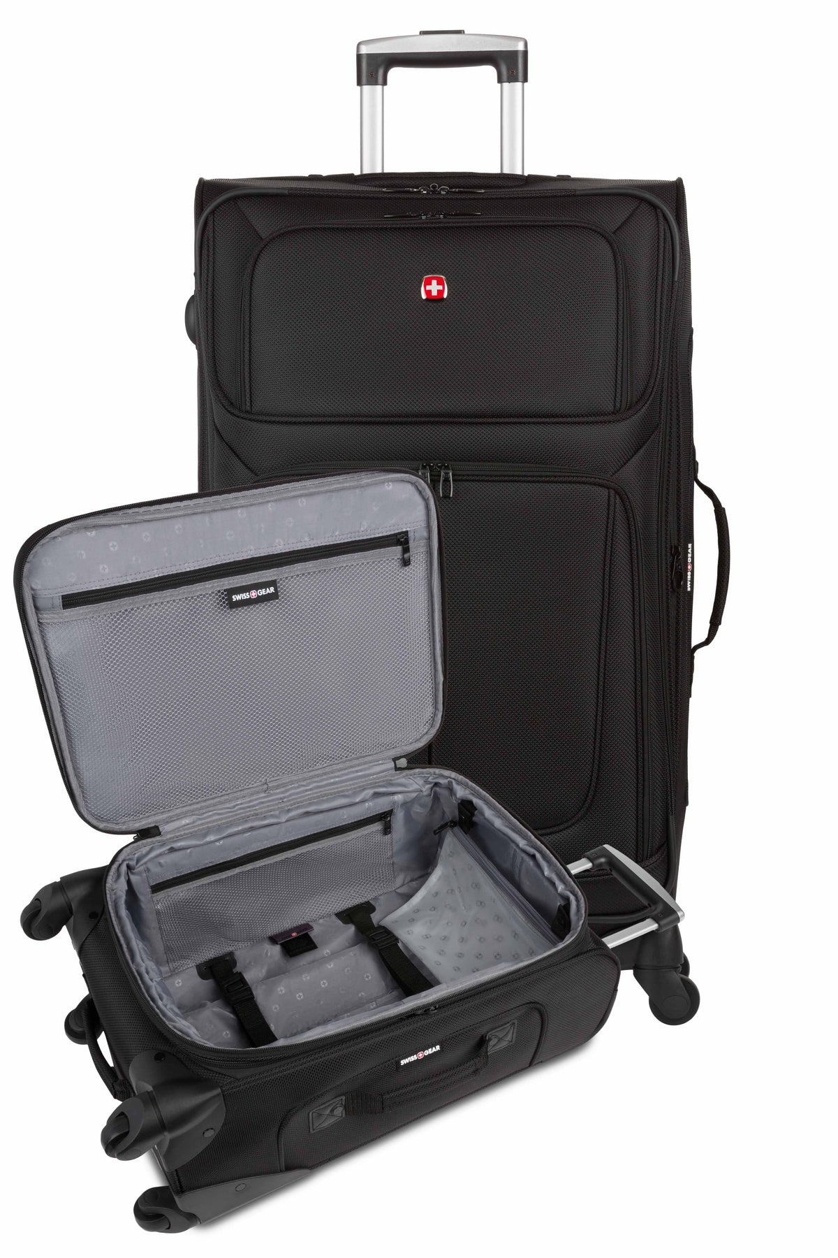 SWISSGEAR Sion 6283 Expandable 2 Piece Spinner Luggage Set in Black contains 21
