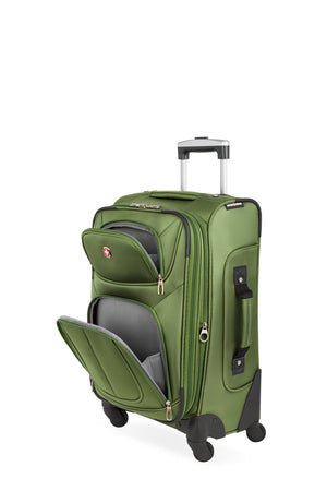 Swissgear Sion 6283 Expandable 3pc Spinner Luggage Set - Evergreen with 2 front panel pockets with silver tone zippers