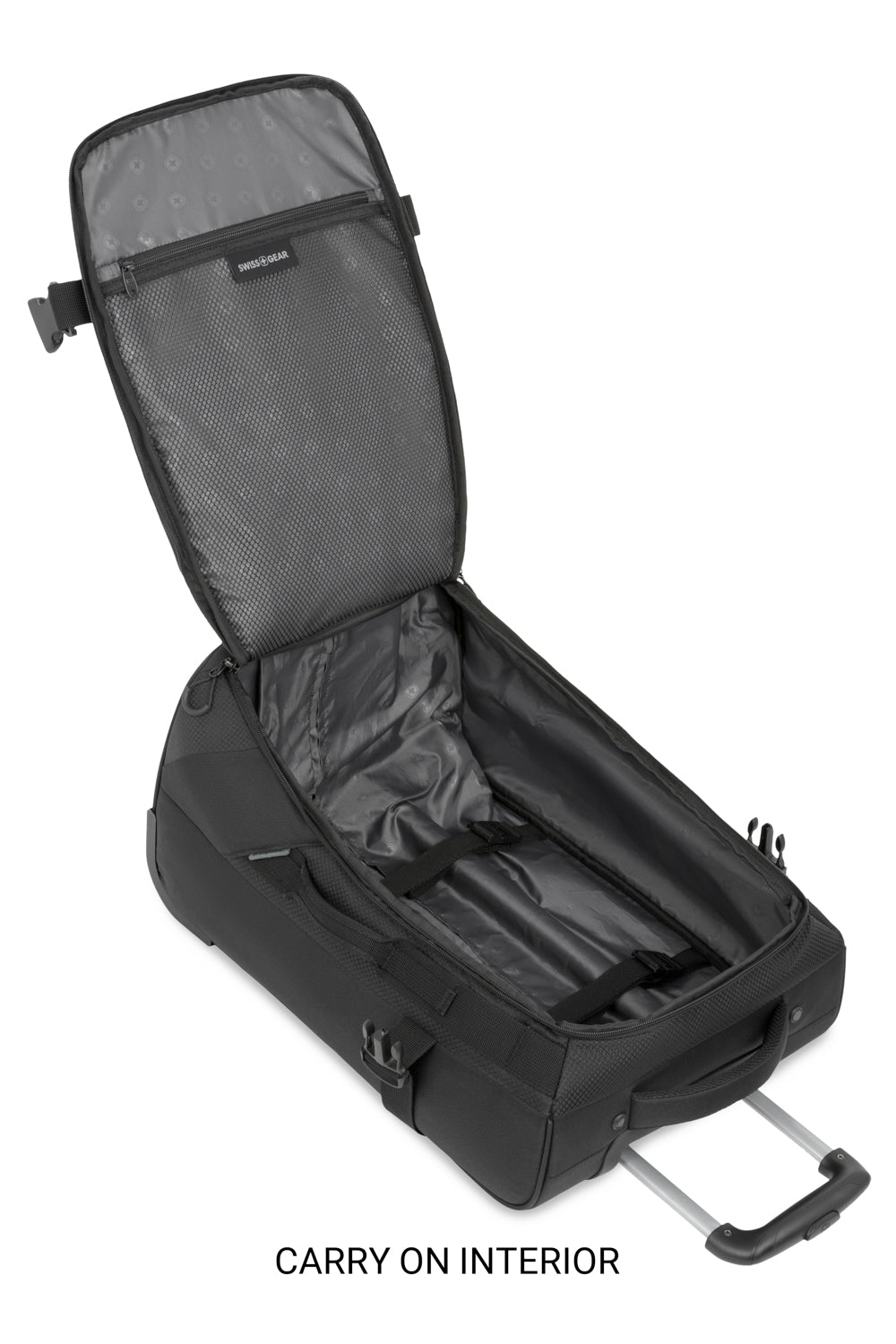 Swissgear 6532 2pc Rolling Duffel Bag Set - Black with Interior mesh zippered lid pocket