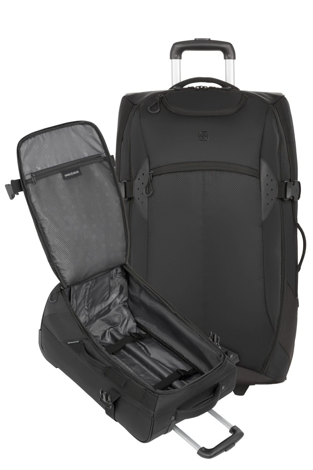 Swissgear 6532 2pc Rolling Duffel Bag Set - Black Set contains 20” Rolling Duffel Carry-on and a 28” Rolling Duffel