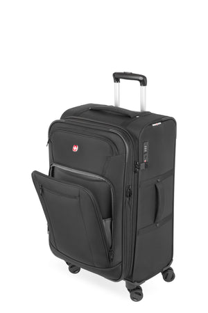 SWISSGEAR 7070 Medium Expandable Spinner A trio of zippered front pockets, including a deep gusseted pocket, plus a handy 'ticket' pocket' allow you to stay organized on the go