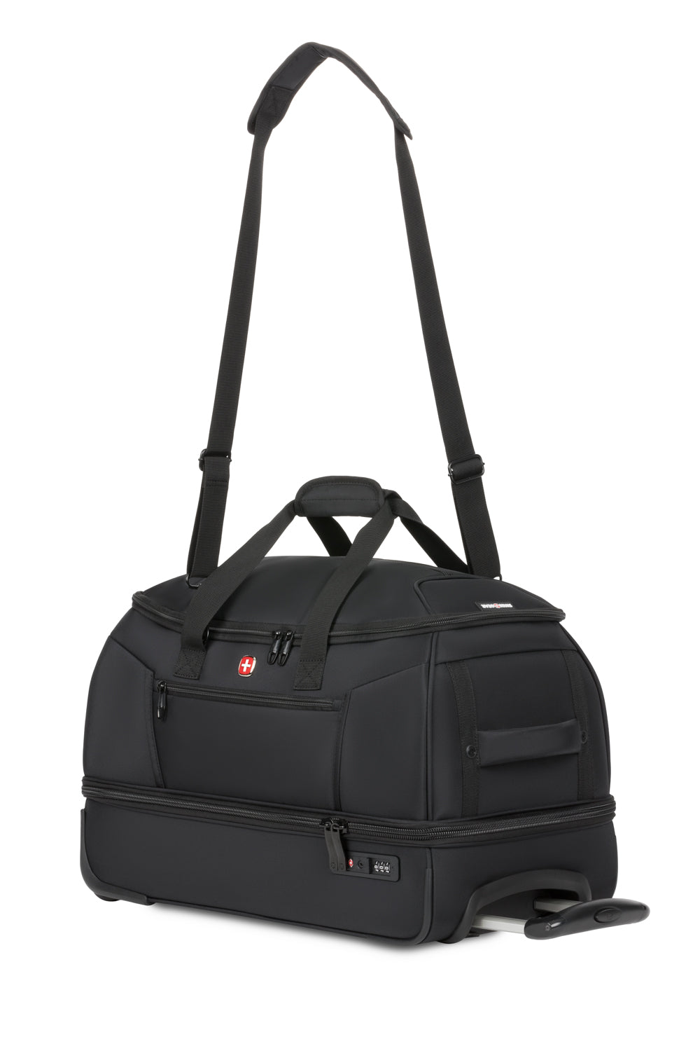 SWISSGEAR Zurich Wheeled 48L Duffel Bag - Black adjustable and removable shoulder strap