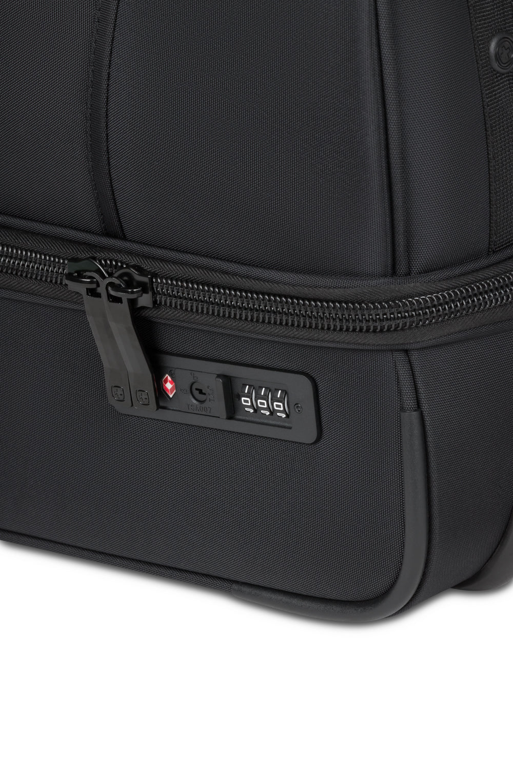 SWISSGEAR Zurich Wheeled 48L Duffel Bag with flush-mounted TSA-approved combination lock to keep items secured