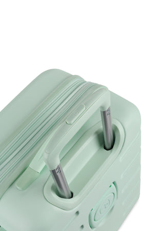 SWISSGEAR Signature 18” Expandable Carry On Hardside Spinner Luggage - Clearly Aqua Premium, push-button steel locking telescopic handle for easy pushing or pulling of luggage