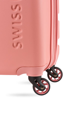 SWISSGEAR Signature 18 inch Expandable Carry On Hardside Spinner Luggage - Coral Almond Four 360-degree wheels for easy maneuverability