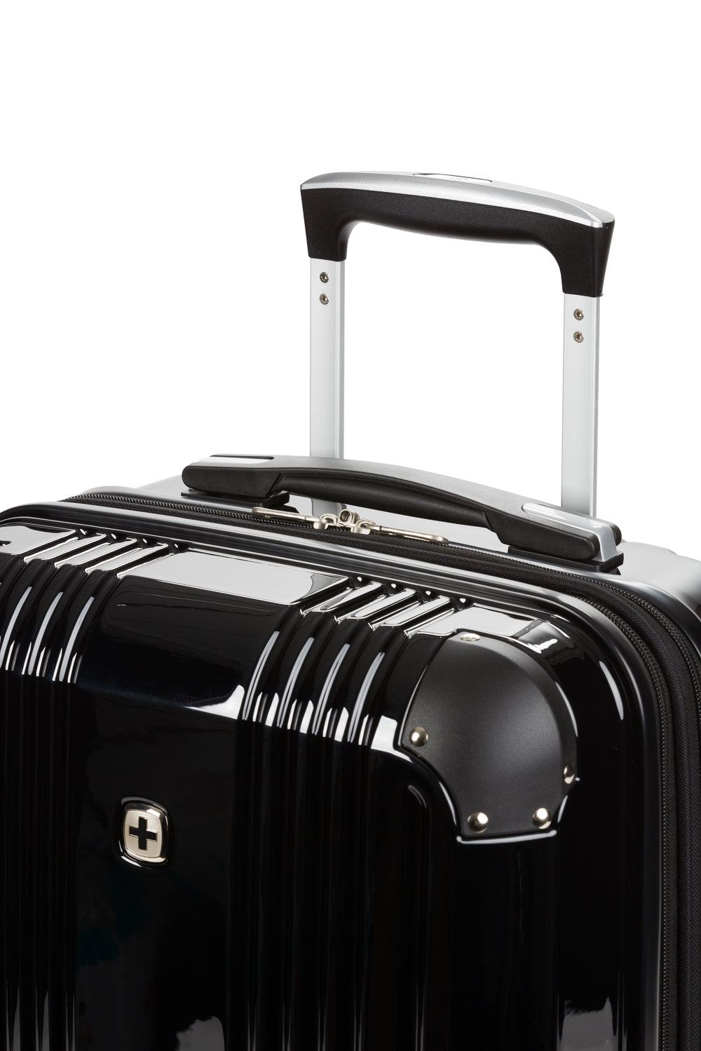 Swissgear 7786 Expandable 2pc Hardside Spinner Luggage Set Top and side comfort-grip, molded grab handles