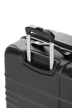 SWISSGEAR 8027 Expandable Spinner 3 Pc Luggage Set - Black Premium, push-button steel locking telescopic handle for easy pushing or pulling of luggage