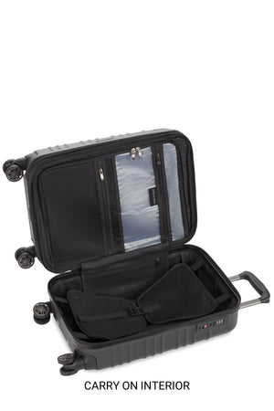 SWISSGEAR 8027 Expandable Spinner 3 Pc Luggage Set - Black Zippered separator panel integrates a zippered packing pocket and a zippered wet bag