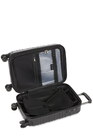 SWISSGEAR 8027 19” Expandable Carry On Hardside Spinner Luggage - Black Zippered separator panel with a zippered packing pocket and a zippered wet bag