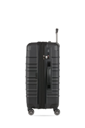SWISSGEAR 8027 Medium Checked Expandable Hardside Spinner Luggage - Black Molded top and side grab handles for utmost maneuverability