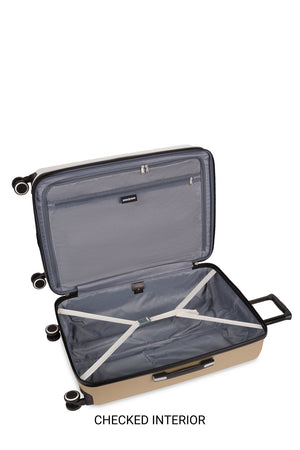 Swissgear 8028 3pc Expandable Hardside Spinner Luggage Set - Ivory/Taupe-Checked interior packing space with adjustable web tie-downs