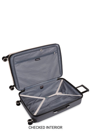 Swissgear 8028 Expandable Hardside Spinner 3pc Luggage Set - Whisper Pink/Dark Gray- Checked luggage interior packing space with adjustable web tie-down straps