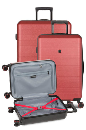 Swissgear Duet 3-piece Expandable Hardside Spinner Luggage Set - Wine/Black Set contains 19” carry on, the 24” checked luggage, and the 28