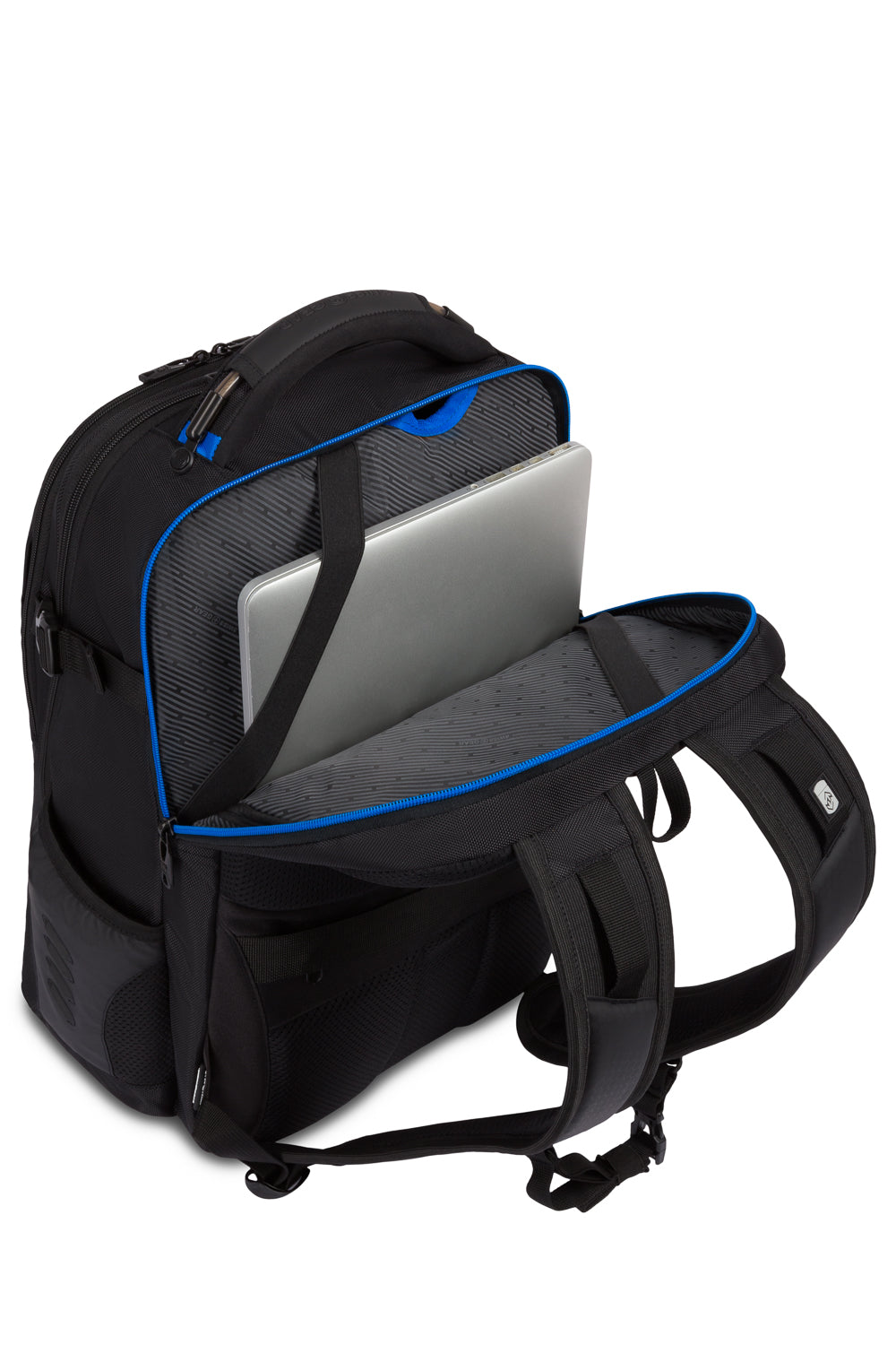 SWISSGEAR 8120 USB Gaming Laptop Backpack - Black - Rear padded laptop compartment with integrated secure strap