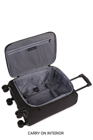 SWISSGEAR 36400 Expandable 3pc Spinner Luggage Set - Black -interior of carry-on luggage lined with adjustable, web tie-down straps