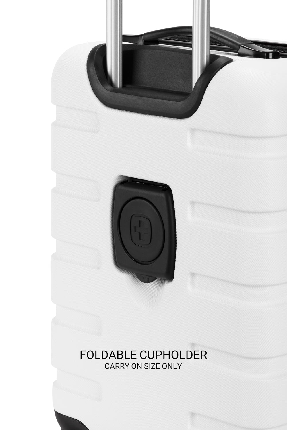 SWISSGEAR Signature 19 inch Expandable Carry On Hardside Spinner Luggage - White Patented foldable cupholder on its exterior