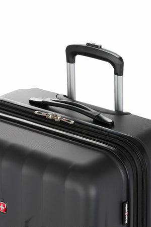 SWISSGEAR Chrome Expandable 3 Piece Hardside Spinner Luggage Set - Black Top molded handles for comfort in lifting