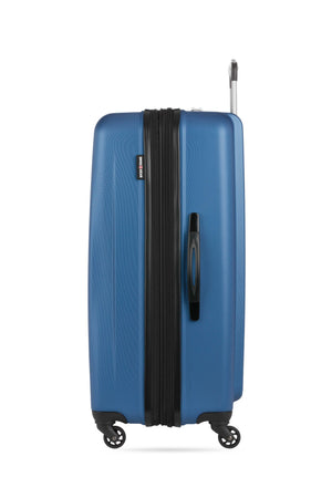 SWISSGEAR Chrome Expandable 3 Piece Hardside Spinner Luggage Set - Blue Side molded handles on checked bags for increased maneuverability