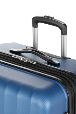 SWISSGEAR Chrome Expandable 3 Piece Hardside Spinner Luggage Set - Blue Top molded handles for comfort in lifting