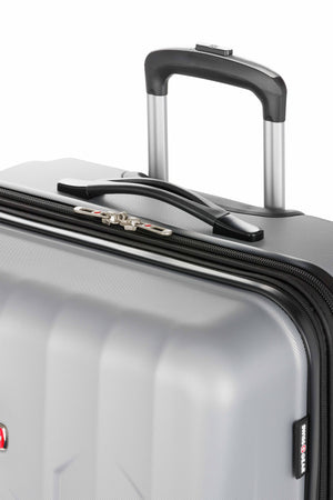 SWISSGEAR Chrome Expandable 3 Piece Hardside Spinner Luggage Set - Silver Top molded handles for comfort in lifting