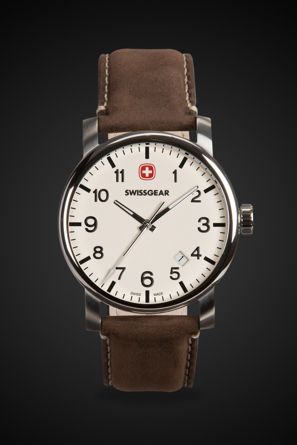 SWISSGEAR - Legacy Swiss Watch - Silver/With/Cream/Dial/Dark/Brown/Strap - 01