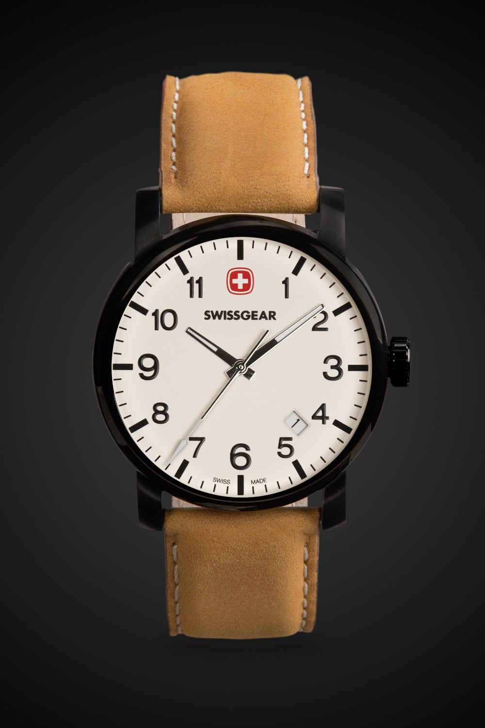 SWISSGEAR - Legacy Swiss Watch - Black/With/Cream/Dial/Light/Brown/Strap - 01