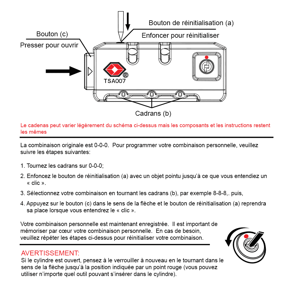 INSTRUCTIONS POUR CADENAS TSA