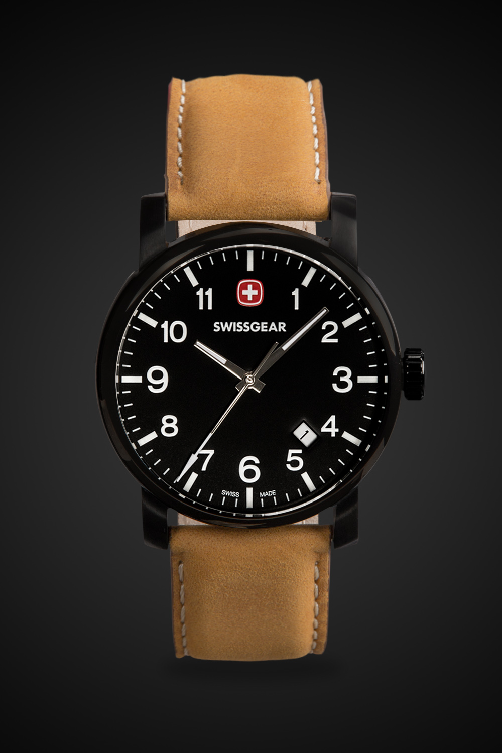 Swissgear Legacy Watch Black with Black Dial Light Brown Strap